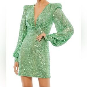 Ieena for Mac Duggal puff sleeve sequin mini dress size 6